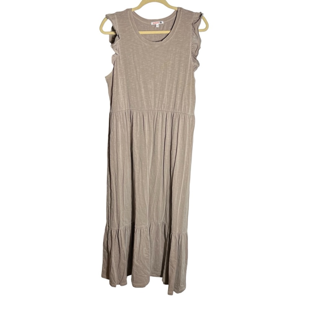 Sundry Anthropology Ruffle Sleeve Midi Dress Heathered Brown, Size 3 (Large)